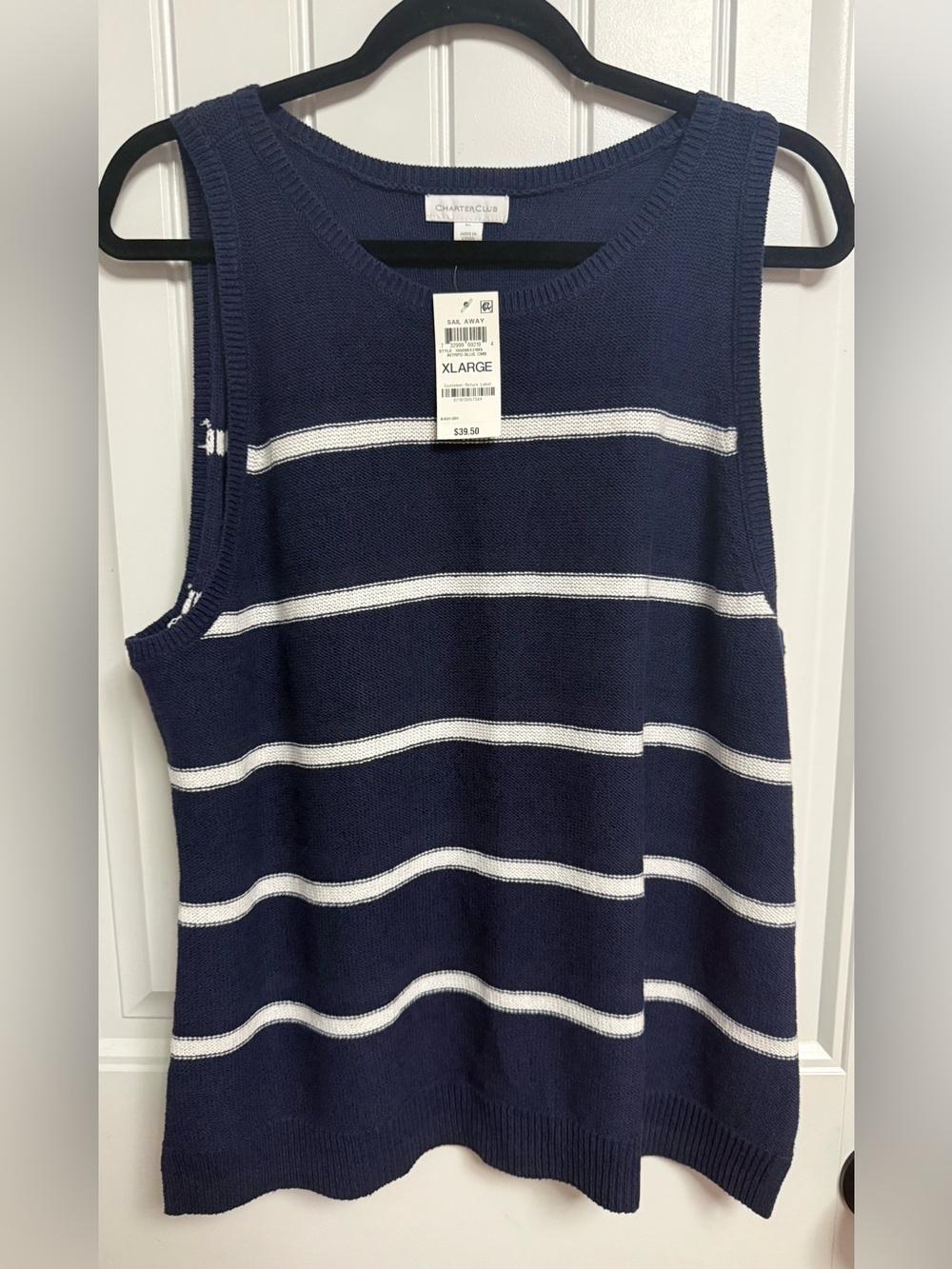 NWT Women’s Navy and White Striped Knit Sweater Tank - XL